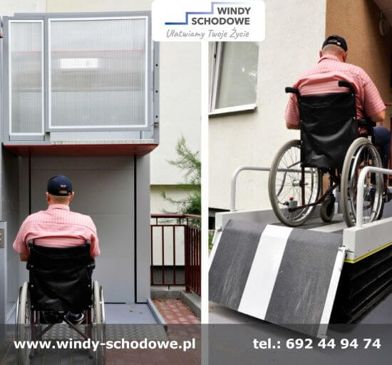 Niewielkie windy dla osób niepełnosprawnych poruszających się na wózku inwalidzkim